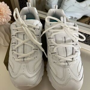 Skechers White Sneakers with Teal Insole